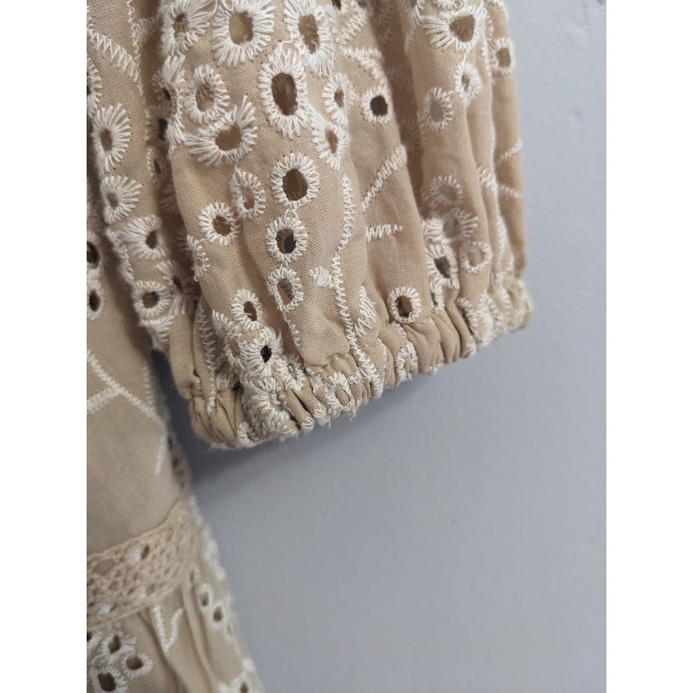 Chicos Tan Beige Cotton Eyelet Lace Tiered Midi Dress Womens Size 1 US 8 Boho - Picture 9 of 16